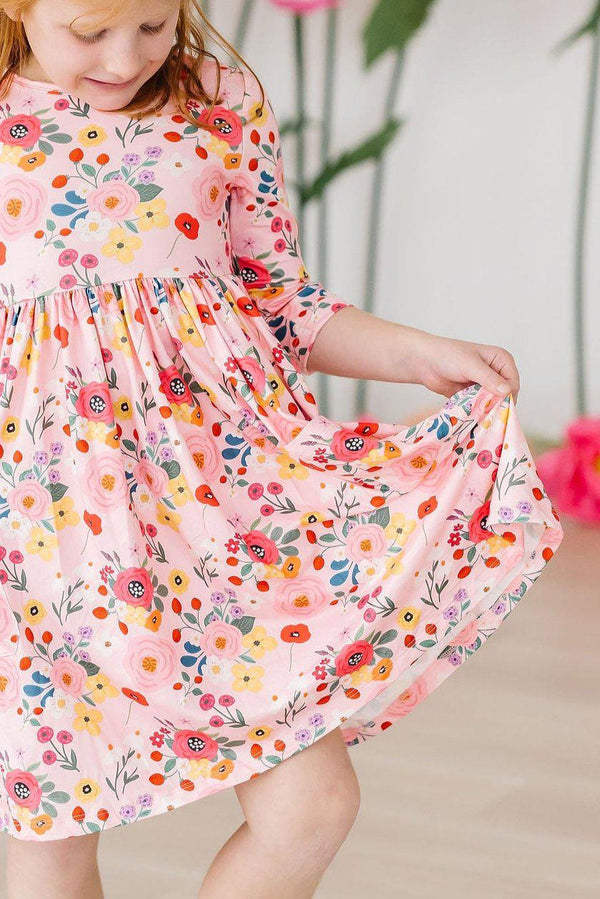 bouquet-beauty-3-4-sleeve-pocket-twirl-dress Mila &  Rose - Sophia's Style-Bouquet Beauty 3/4 Sleeve Pocket Twirl Dress-6-12M--1